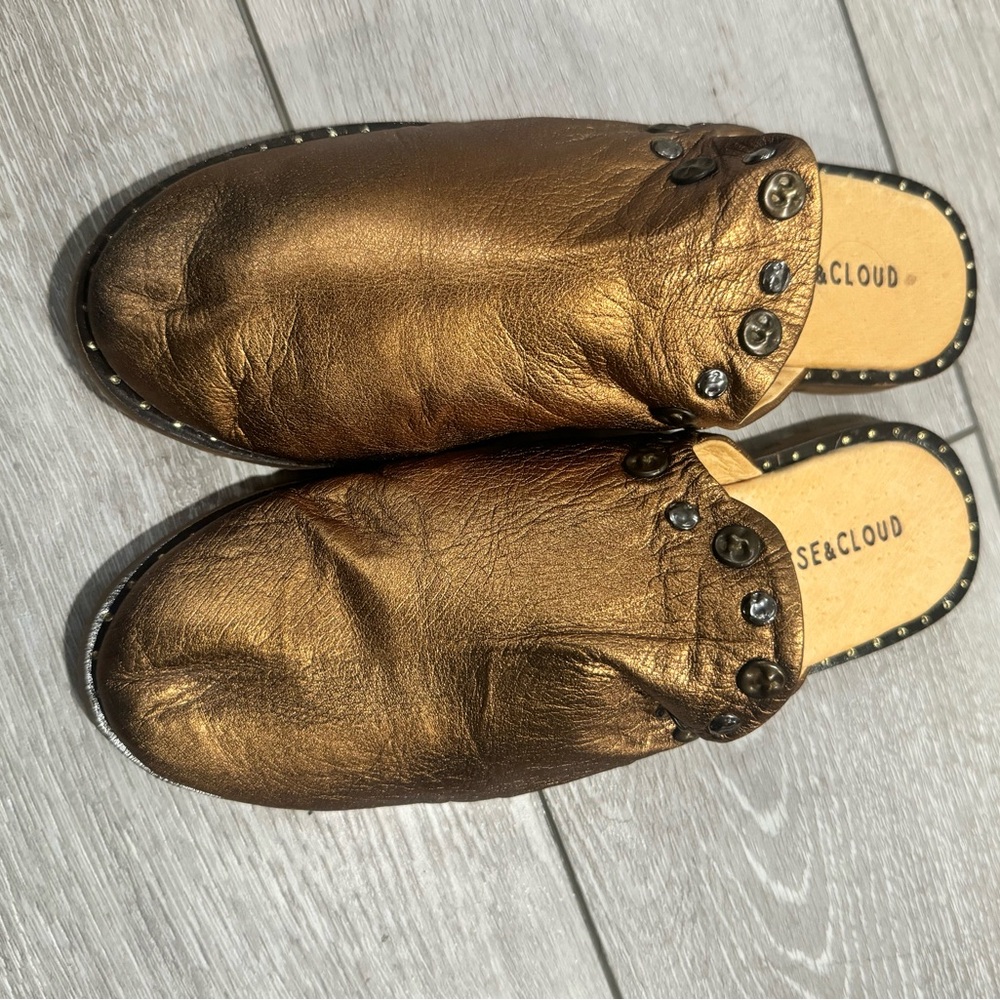 Women's Gold Leather Slip-On Shoes